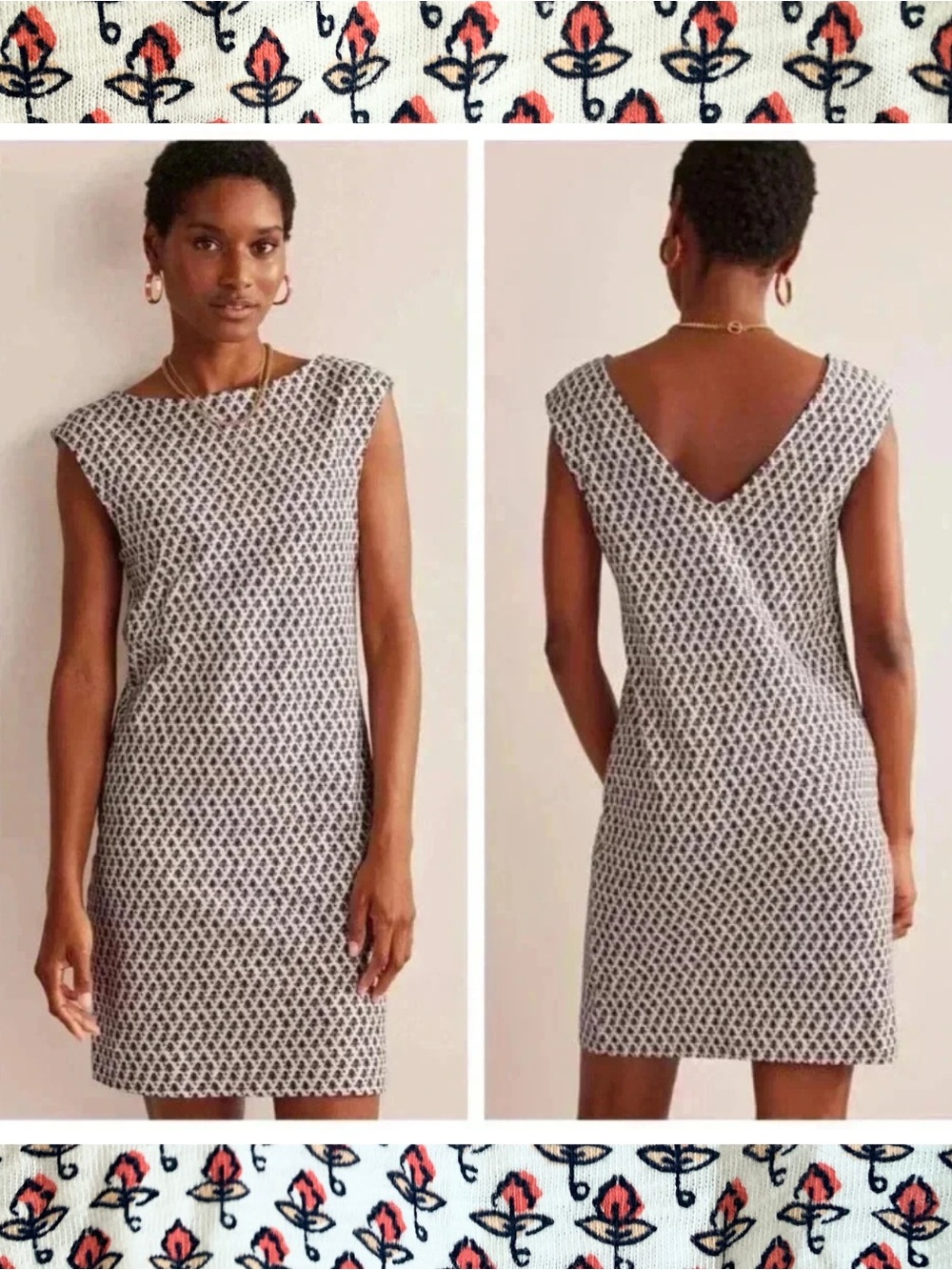New NWT Boden Indian Block Print Tulip Cotton Cap Sleeve Shift Dress 14L D0616